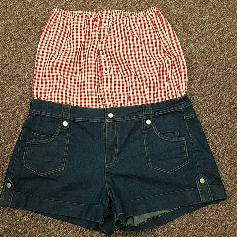 Plaid & denim romper XL.